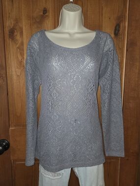 Kenar Light Gray Crochet Scoop Neck Sweater